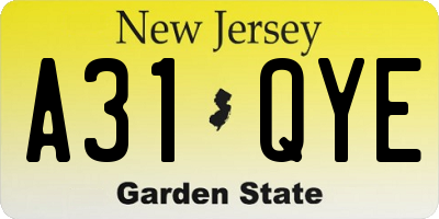 NJ license plate A31QYE
