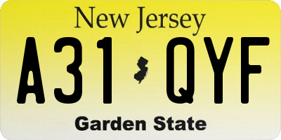 NJ license plate A31QYF