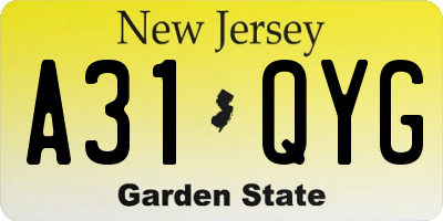 NJ license plate A31QYG