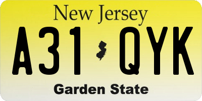 NJ license plate A31QYK