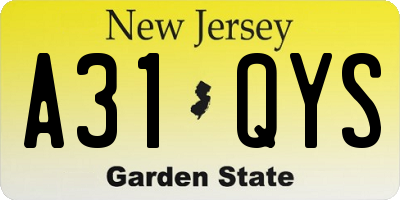 NJ license plate A31QYS