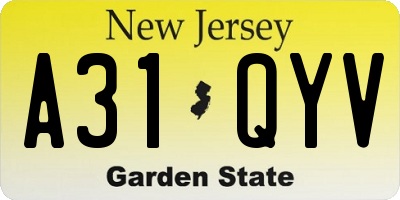 NJ license plate A31QYV