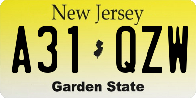 NJ license plate A31QZW