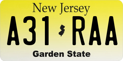 NJ license plate A31RAA