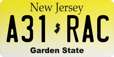 NJ license plate A31RAC