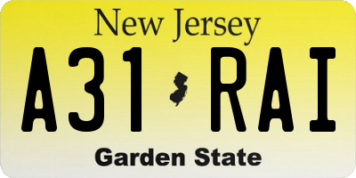 NJ license plate A31RAI