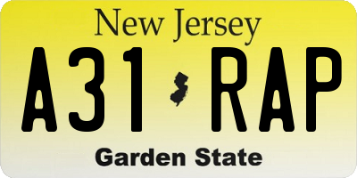 NJ license plate A31RAP