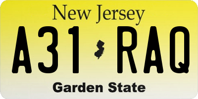 NJ license plate A31RAQ