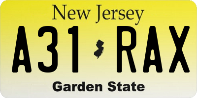 NJ license plate A31RAX
