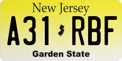 NJ license plate A31RBF
