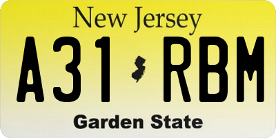 NJ license plate A31RBM