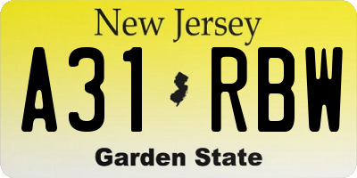 NJ license plate A31RBW
