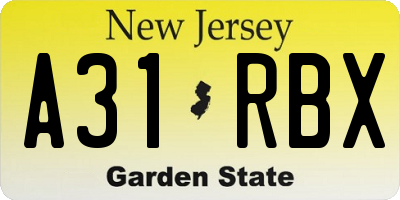 NJ license plate A31RBX
