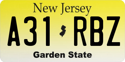 NJ license plate A31RBZ