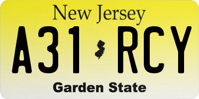 NJ license plate A31RCY
