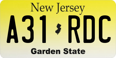 NJ license plate A31RDC