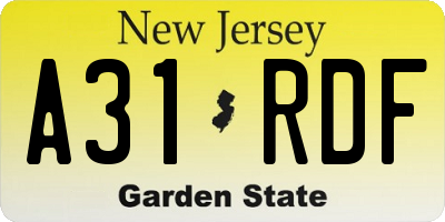 NJ license plate A31RDF