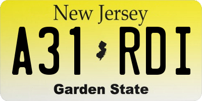 NJ license plate A31RDI