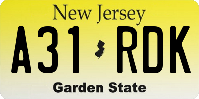 NJ license plate A31RDK