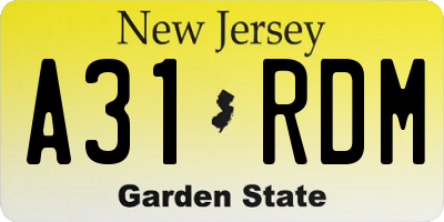 NJ license plate A31RDM
