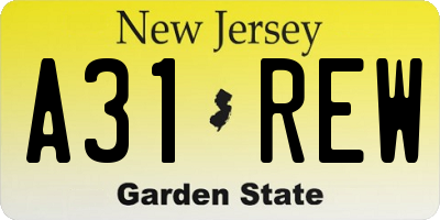 NJ license plate A31REW