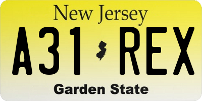 NJ license plate A31REX