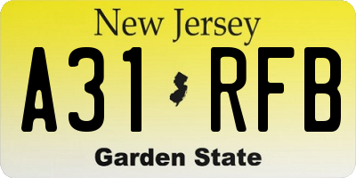 NJ license plate A31RFB