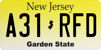 NJ license plate A31RFD