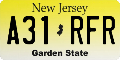 NJ license plate A31RFR