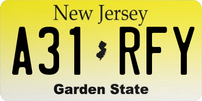 NJ license plate A31RFY