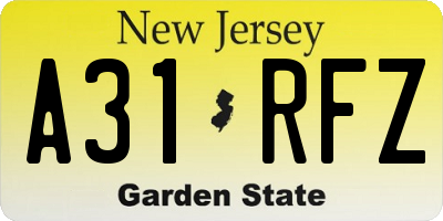 NJ license plate A31RFZ