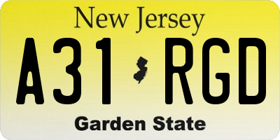 NJ license plate A31RGD
