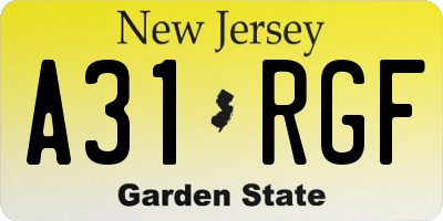NJ license plate A31RGF