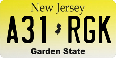 NJ license plate A31RGK