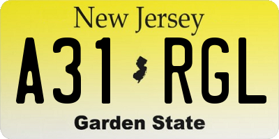 NJ license plate A31RGL