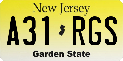 NJ license plate A31RGS