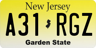 NJ license plate A31RGZ