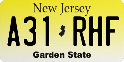 NJ license plate A31RHF