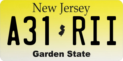 NJ license plate A31RII