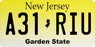 NJ license plate A31RIU