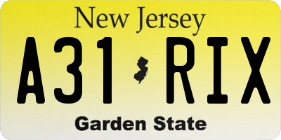NJ license plate A31RIX