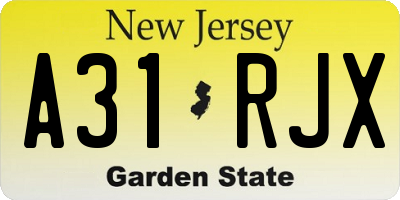 NJ license plate A31RJX