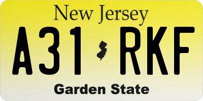 NJ license plate A31RKF