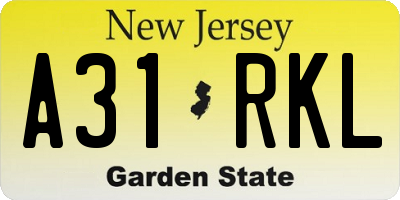 NJ license plate A31RKL