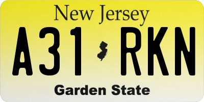 NJ license plate A31RKN