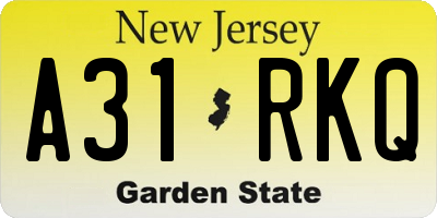 NJ license plate A31RKQ