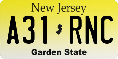 NJ license plate A31RNC