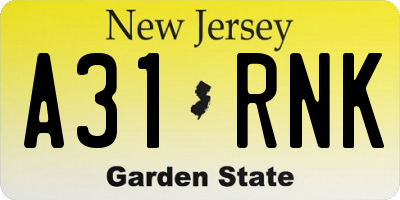 NJ license plate A31RNK
