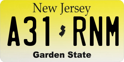 NJ license plate A31RNM