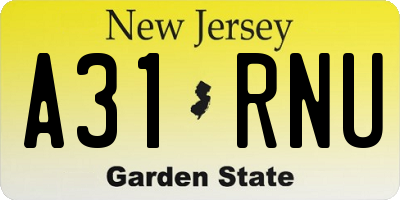 NJ license plate A31RNU